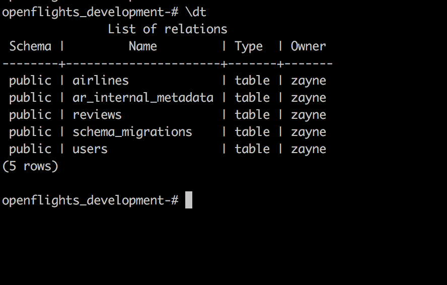 postgresql \=dt command example